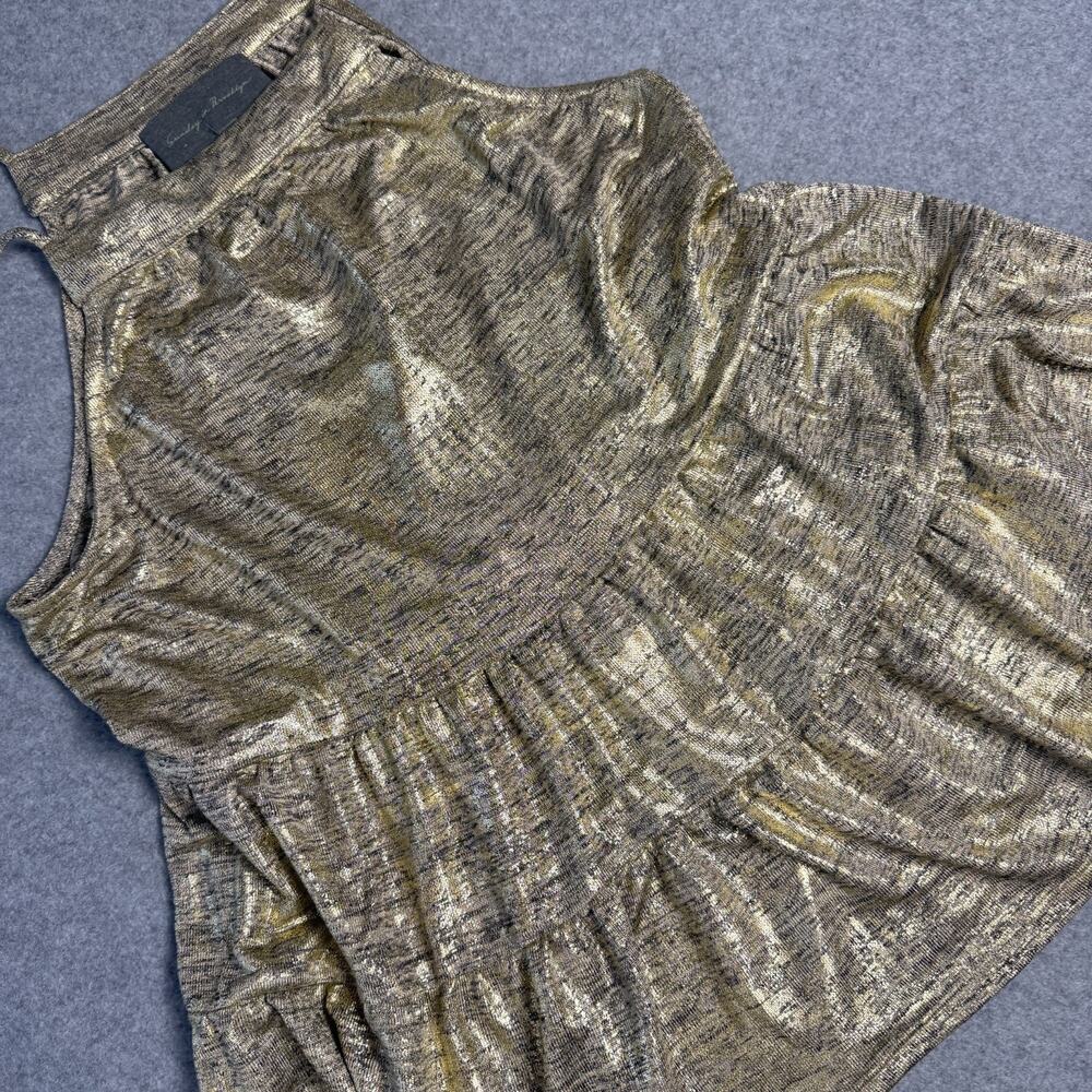 Anthrogologie Sunday In Brooklyn Babydoll Women's Metallic Gold Glam Tier Tank M